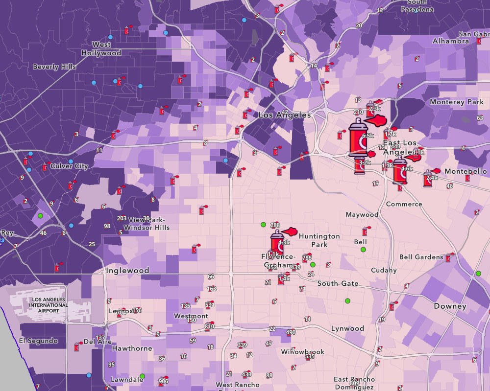 A student map of Los Angeles County